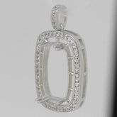 Sterling Silver Semi Mount Pendant Setting Cushion Cu 17x10mm Halo White Topaz - Syzjewelry